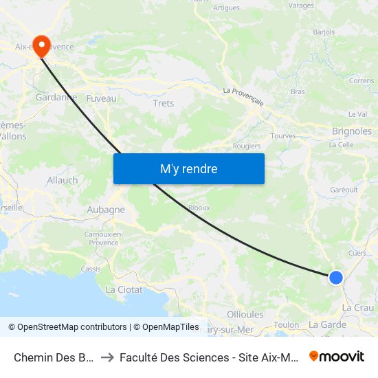 Chemin Des Baous to Faculté Des Sciences - Site Aix-Montperrin map