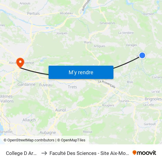 College D Arbaud to Faculté Des Sciences - Site Aix-Montperrin map