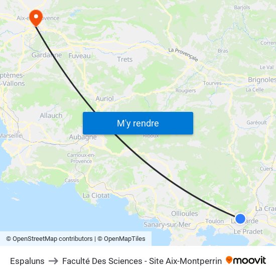 Espaluns to Faculté Des Sciences - Site Aix-Montperrin map