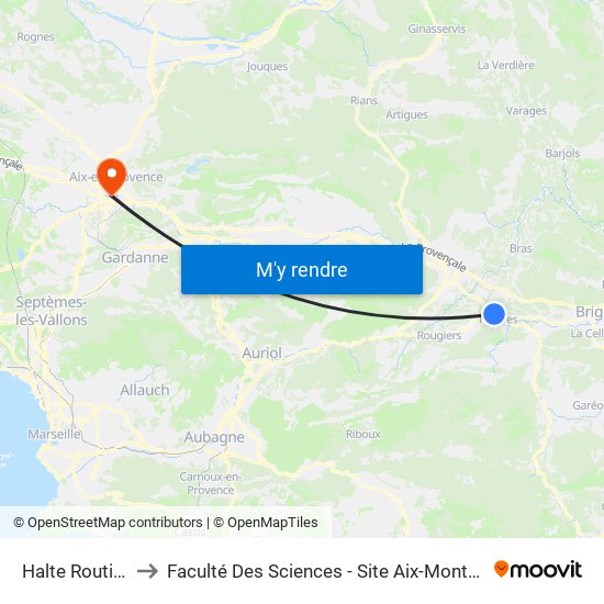 Halte Routiere to Faculté Des Sciences - Site Aix-Montperrin map