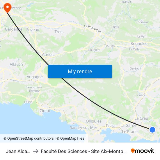 Jean Aicard to Faculté Des Sciences - Site Aix-Montperrin map
