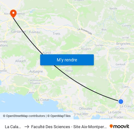 La Calade to Faculté Des Sciences - Site Aix-Montperrin map