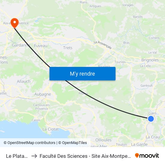 Le Platane to Faculté Des Sciences - Site Aix-Montperrin map