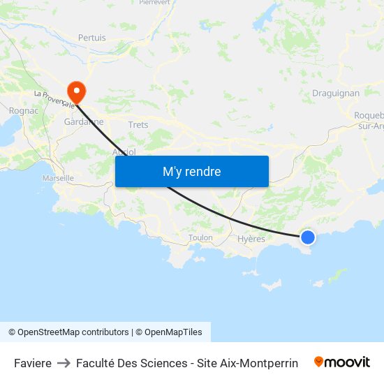 Faviere to Faculté Des Sciences - Site Aix-Montperrin map