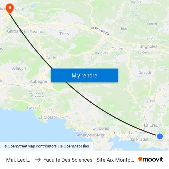 Mal. Leclerc to Faculté Des Sciences - Site Aix-Montperrin map