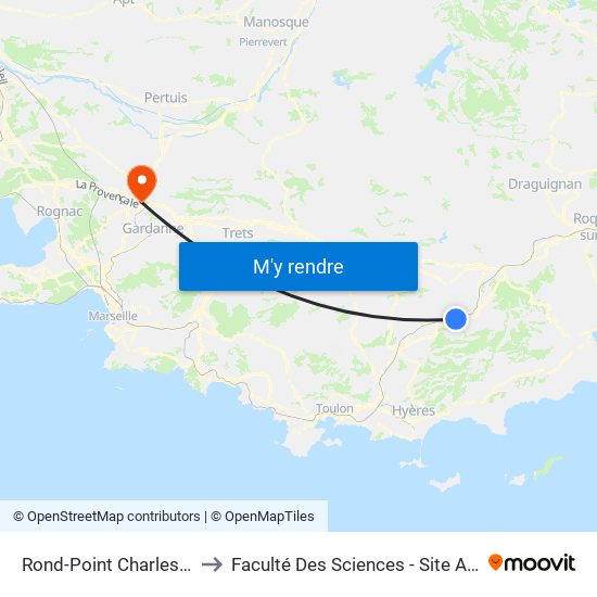 Rond-Point Charles De Gaulle to Faculté Des Sciences - Site Aix-Montperrin map