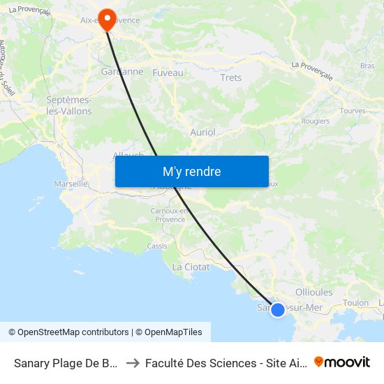 Sanary Plage De Beaucours to Faculté Des Sciences - Site Aix-Montperrin map