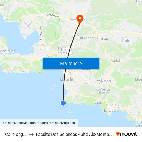 Callelongue to Faculté Des Sciences - Site Aix-Montperrin map