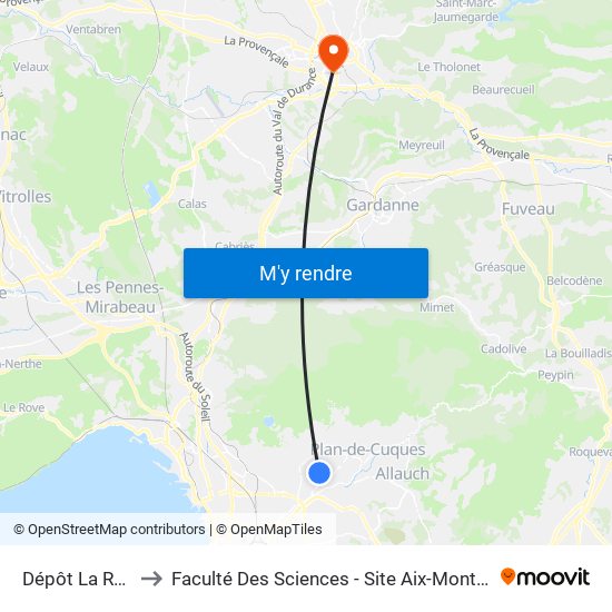 Dépôt La Rose to Faculté Des Sciences - Site Aix-Montperrin map