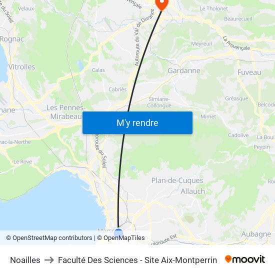 Noailles to Faculté Des Sciences - Site Aix-Montperrin map