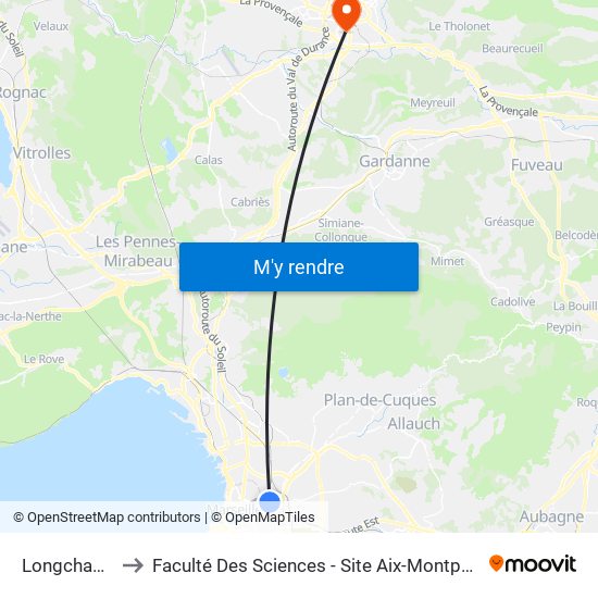 Longchamp to Faculté Des Sciences - Site Aix-Montperrin map