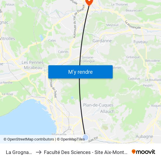 La Grognarde to Faculté Des Sciences - Site Aix-Montperrin map