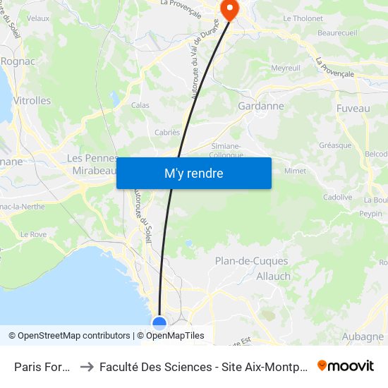 Paris Forbin to Faculté Des Sciences - Site Aix-Montperrin map