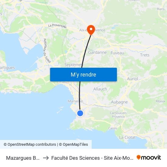 Mazargues Barral to Faculté Des Sciences - Site Aix-Montperrin map