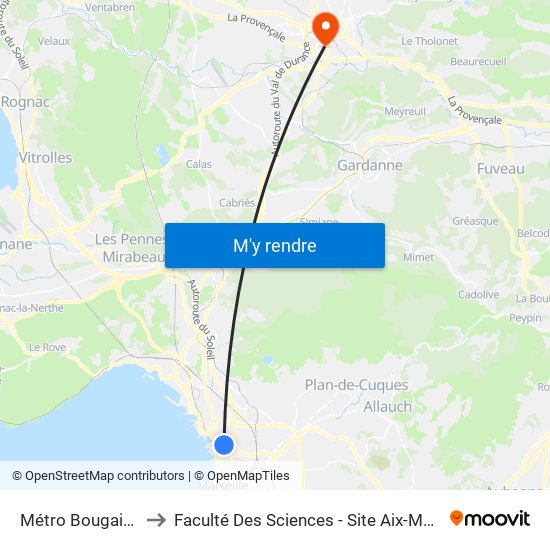 Métro Bougainville to Faculté Des Sciences - Site Aix-Montperrin map