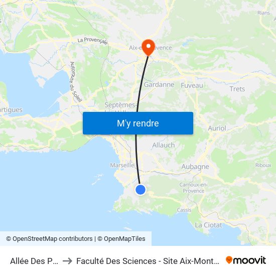 Allée Des Pins to Faculté Des Sciences - Site Aix-Montperrin map