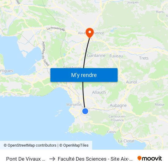 Pont De Vivaux Frênes to Faculté Des Sciences - Site Aix-Montperrin map