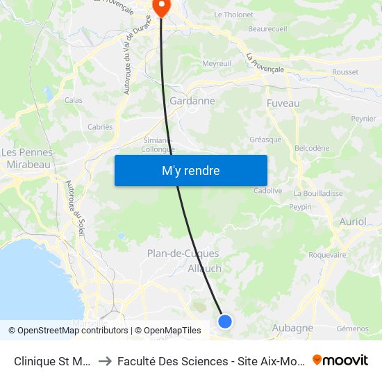 Clinique St Martin to Faculté Des Sciences - Site Aix-Montperrin map
