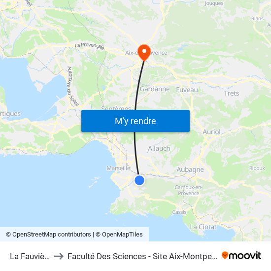 La Fauvière to Faculté Des Sciences - Site Aix-Montperrin map