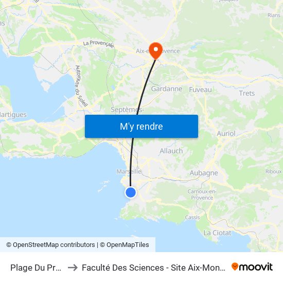 Plage Du Prado to Faculté Des Sciences - Site Aix-Montperrin map