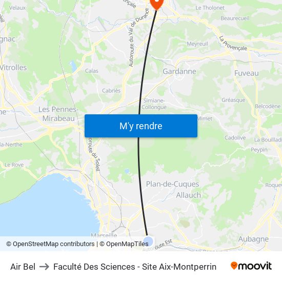 Air Bel to Faculté Des Sciences - Site Aix-Montperrin map