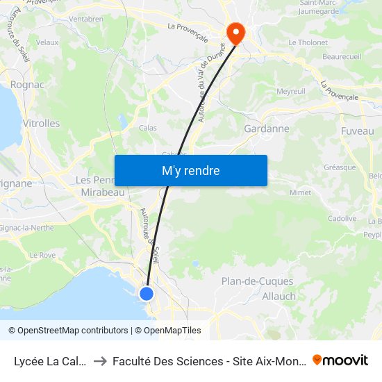 Lycée La Calade to Faculté Des Sciences - Site Aix-Montperrin map