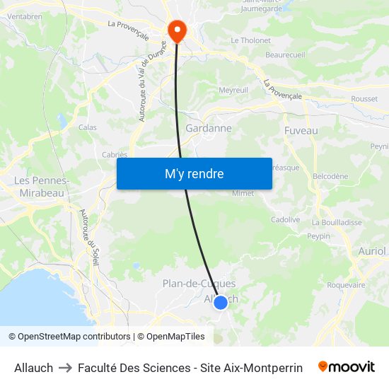 Allauch to Faculté Des Sciences - Site Aix-Montperrin map