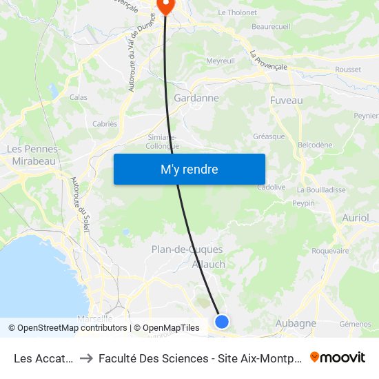 Les Accates to Faculté Des Sciences - Site Aix-Montperrin map