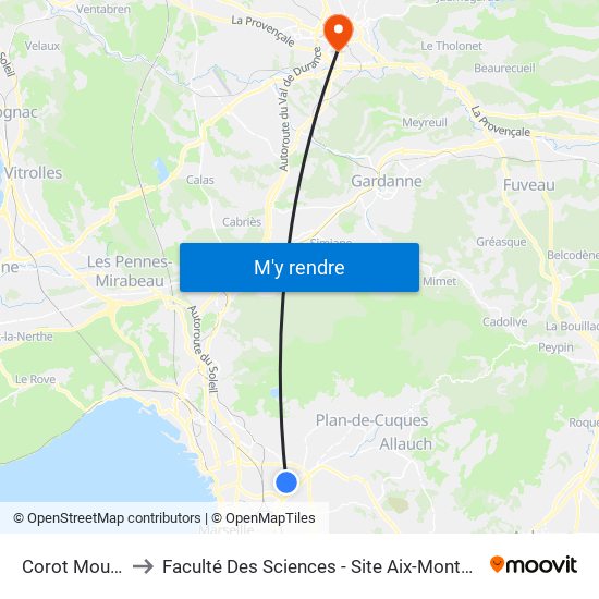 Corot Moutte to Faculté Des Sciences - Site Aix-Montperrin map