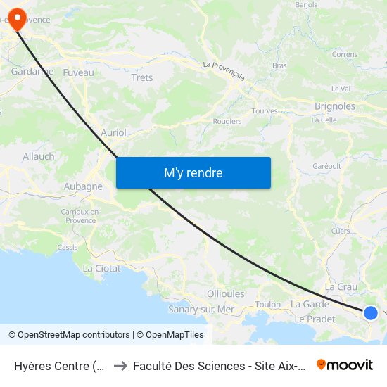 Hyères Centre (Joffre) to Faculté Des Sciences - Site Aix-Montperrin map