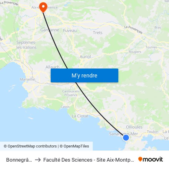 Bonnegrâce to Faculté Des Sciences - Site Aix-Montperrin map