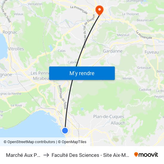 Marché Aux Puces to Faculté Des Sciences - Site Aix-Montperrin map