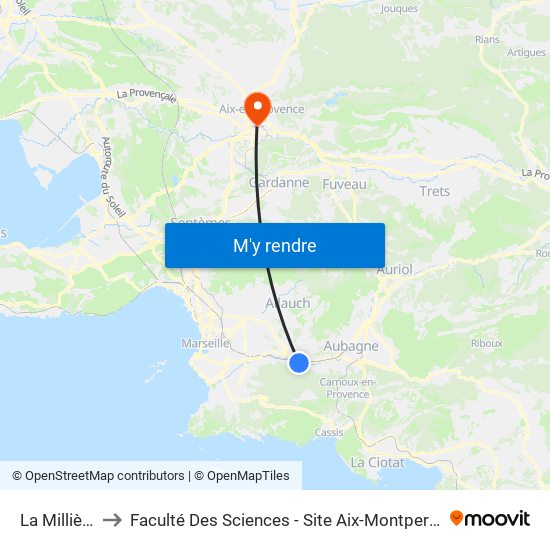La Millière to Faculté Des Sciences - Site Aix-Montperrin map