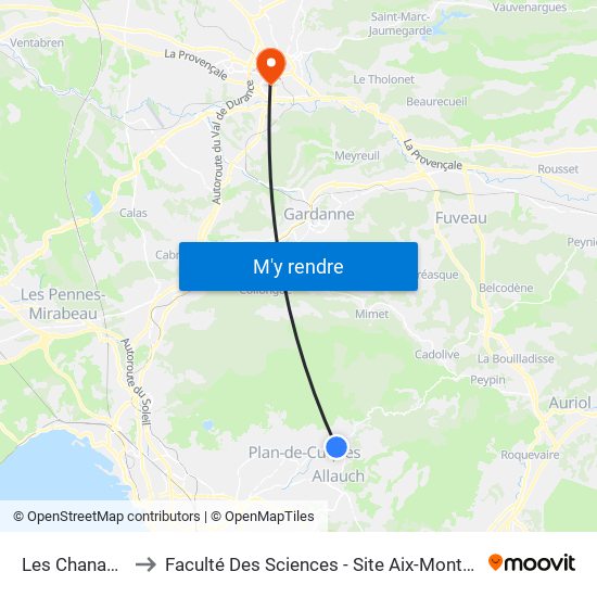 Les Chanauds to Faculté Des Sciences - Site Aix-Montperrin map