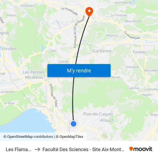 Les Flamants to Faculté Des Sciences - Site Aix-Montperrin map