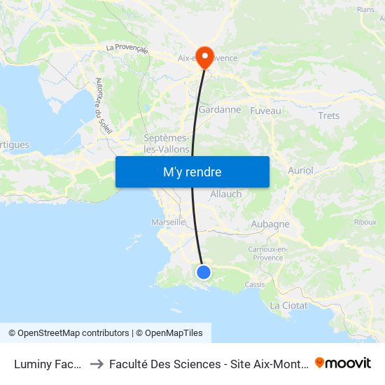 Luminy Faculté to Faculté Des Sciences - Site Aix-Montperrin map