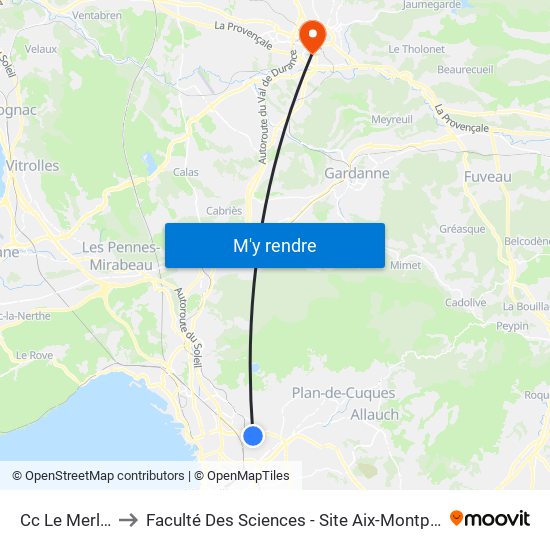 Cc Le Merlan to Faculté Des Sciences - Site Aix-Montperrin map