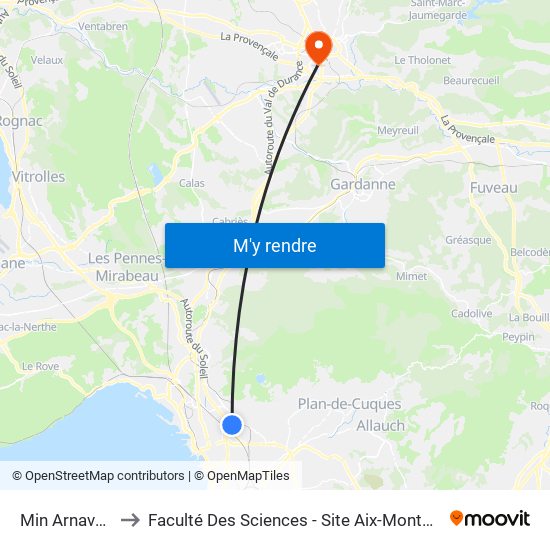 Min Arnavaux to Faculté Des Sciences - Site Aix-Montperrin map