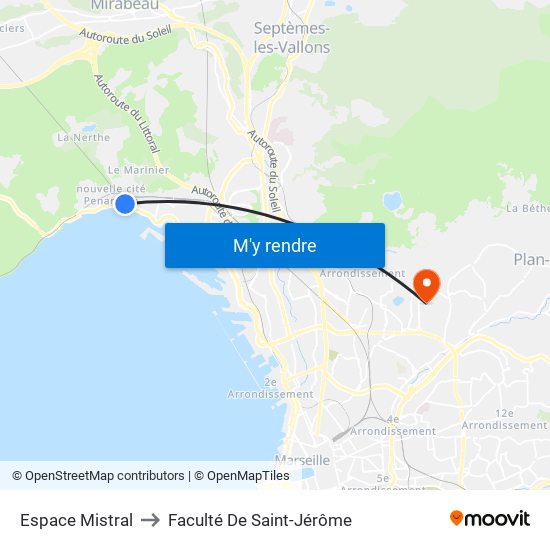 Espace Mistral to Faculté De Saint-Jérôme map