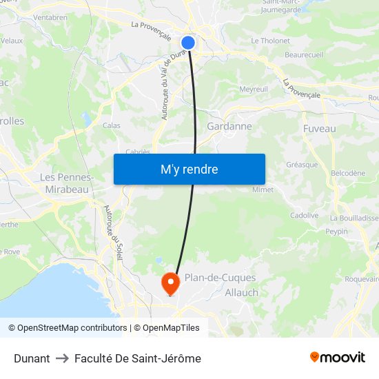 Dunant to Faculté De Saint-Jérôme map