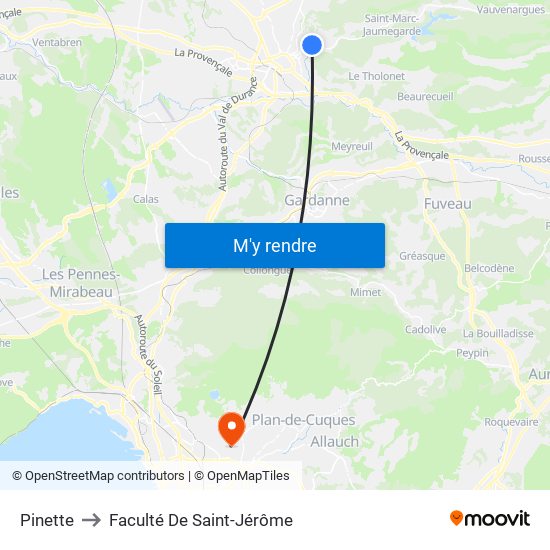 Pinette to Faculté De Saint-Jérôme map