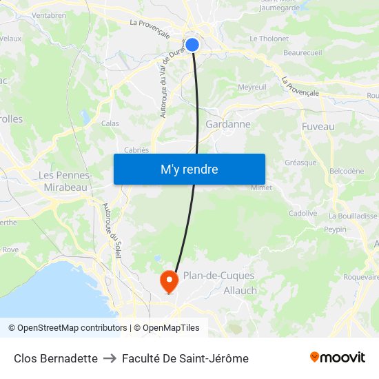 Clos Bernadette to Faculté De Saint-Jérôme map