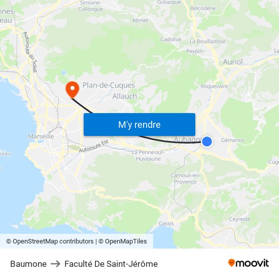 Baumone to Faculté De Saint-Jérôme map