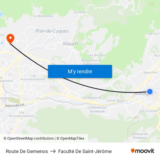 Route De Gemenos to Faculté De Saint-Jérôme map