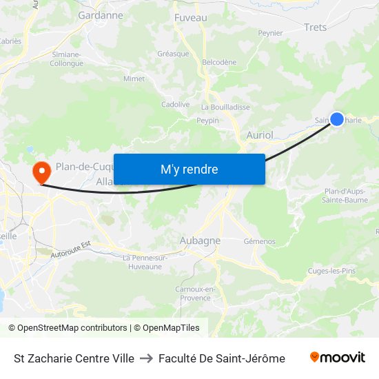 St Zacharie Centre Ville to Faculté De Saint-Jérôme map
