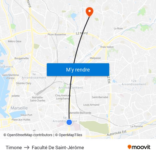 Timone to Faculté De Saint-Jérôme map