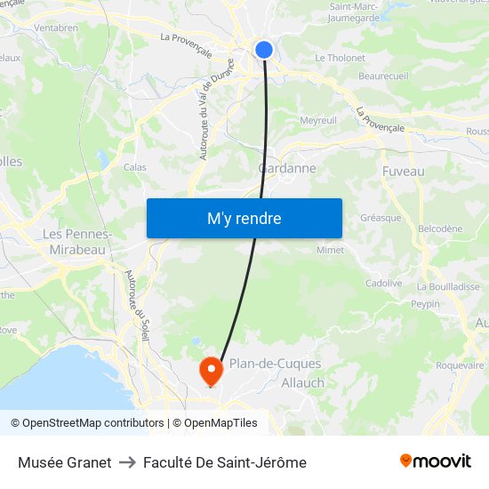 Musée Granet to Faculté De Saint-Jérôme map