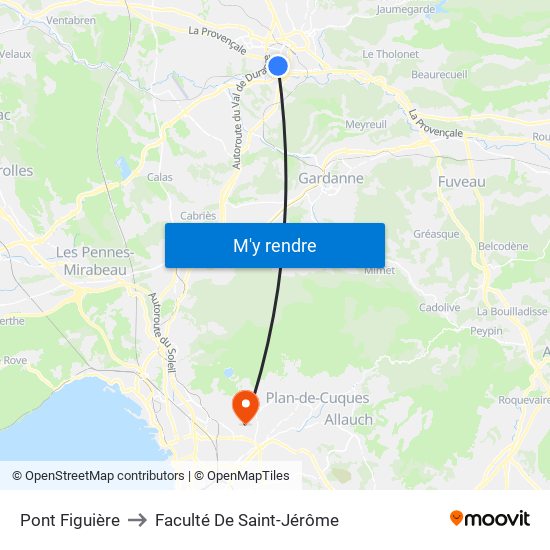 Pont Figuière to Faculté De Saint-Jérôme map