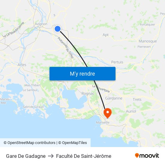 Gare De Gadagne to Faculté De Saint-Jérôme map