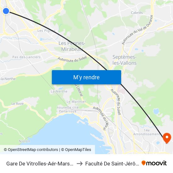 Gare De Vitrolles-Aér-Marseille to Faculté De Saint-Jérôme map